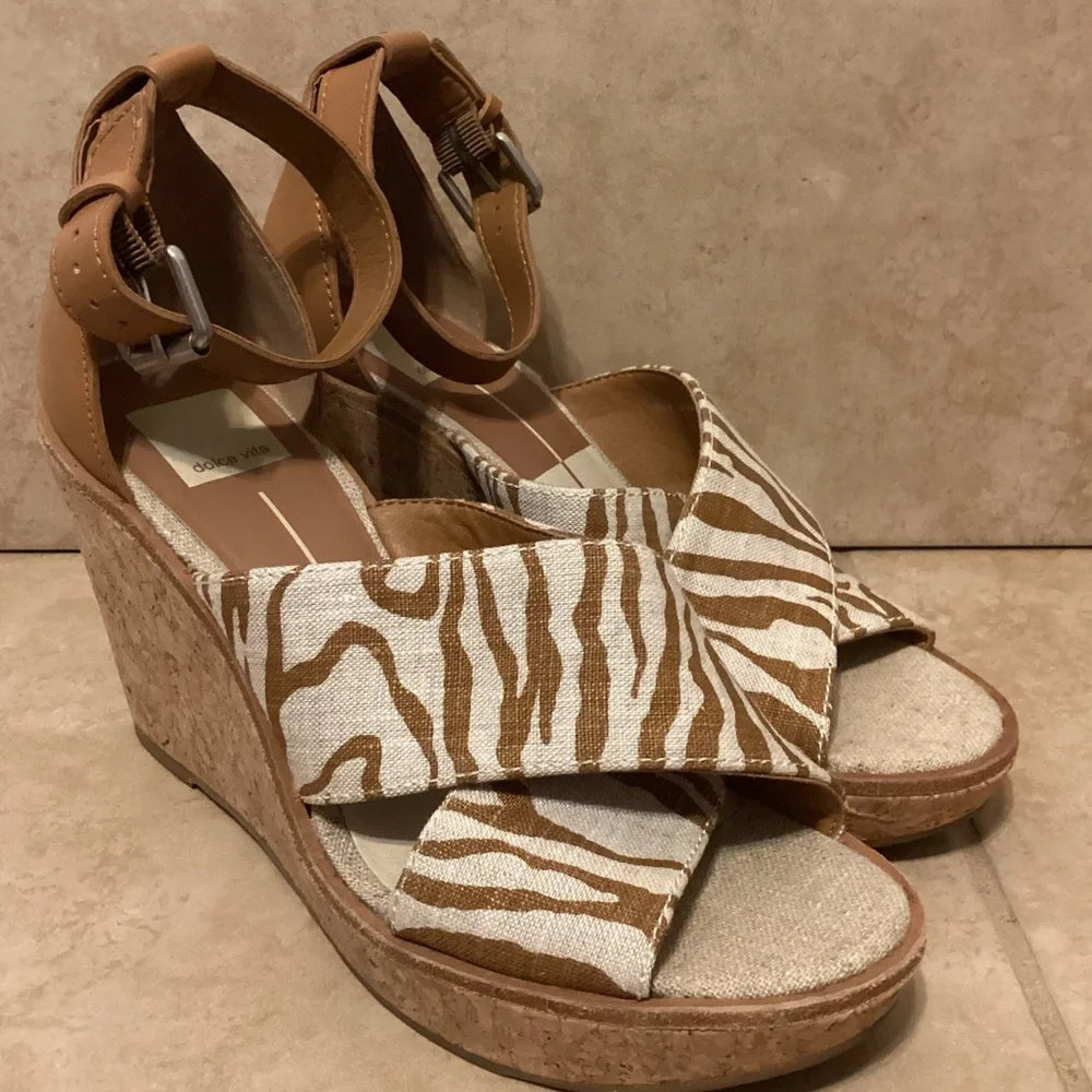 Dolce Vita Tan and Cream Zebra Wedges